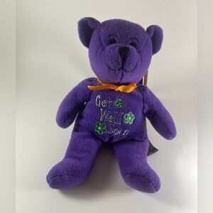 Purple Petting Zoo 2009  Stitched +Floral “Get Well Soon” teddy bear